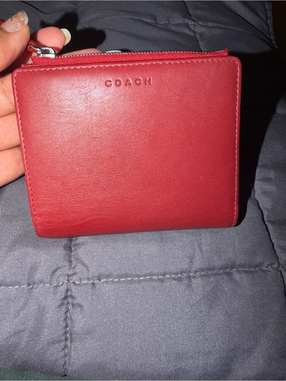 Coach Red Leather Compact Zip Wallet
